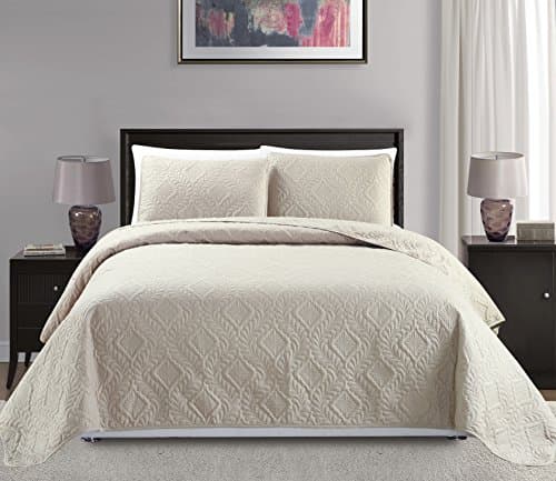 Fancy Collection 3pc King/California King Oversize Bedspread Coverlet Set Embossed Solid Beige New