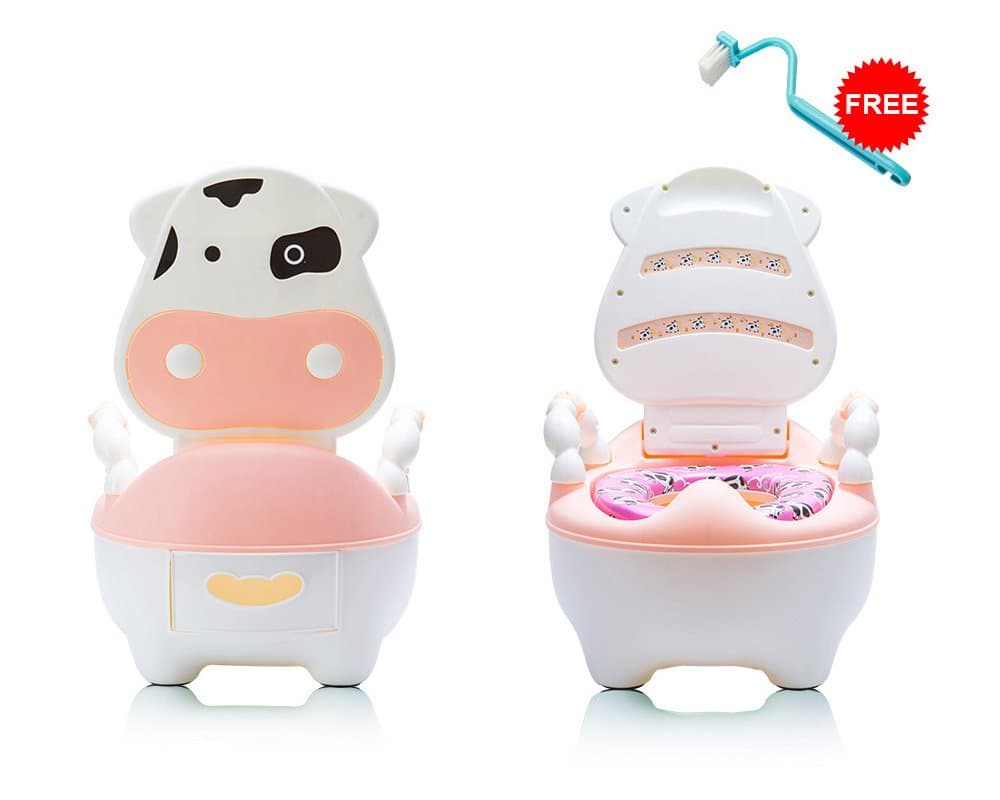 Lovely Cute Cow Potty Chair for Boys and Girls Toddler Potty Training Toilet (Pink)