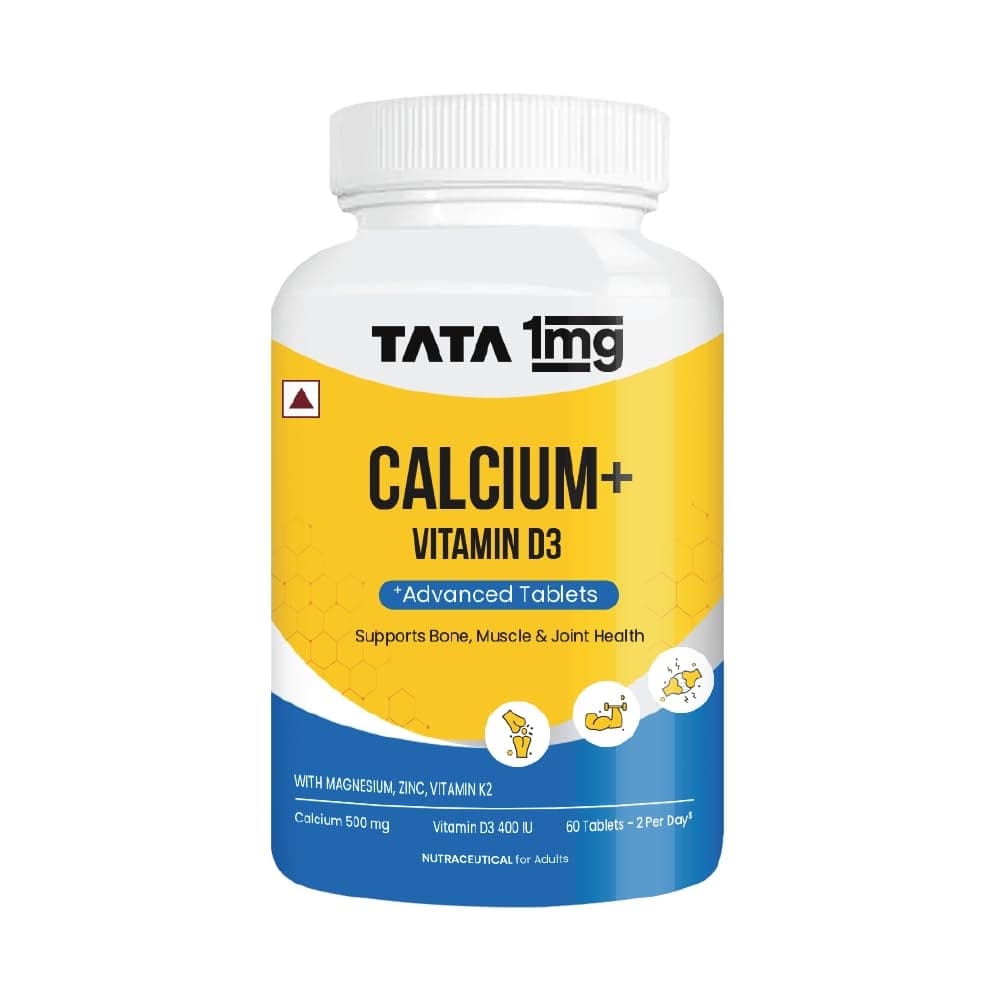 Tata 1mg Calcium + Vitamin D3, Zinc, Magnesium and Alfalfa Tablet Help In Joint Support, Bones Health, Energy Support for Men & Women(Pack of 60 Tablets)