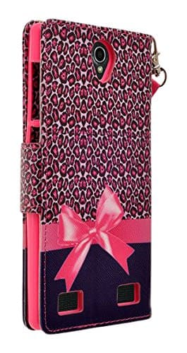 SumacLife Self Stand Wallet Case for ZTE Zmax 2 - Retail Packaging - Pink Cheetah Bow
