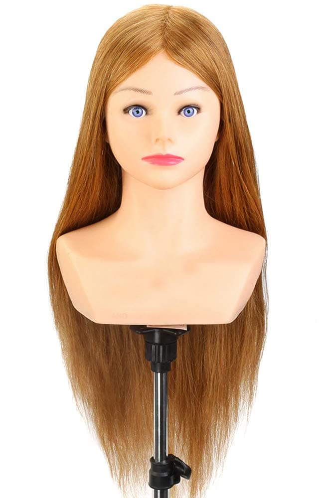 BIGWAVE® Real Human Hair Shoulder Dummy For Hair Practice all purpose With Clamp Stand | Hair Dummy for Hair Styling Practice Spl For Dye/Tong/Braiding/ (Dark Golden)
