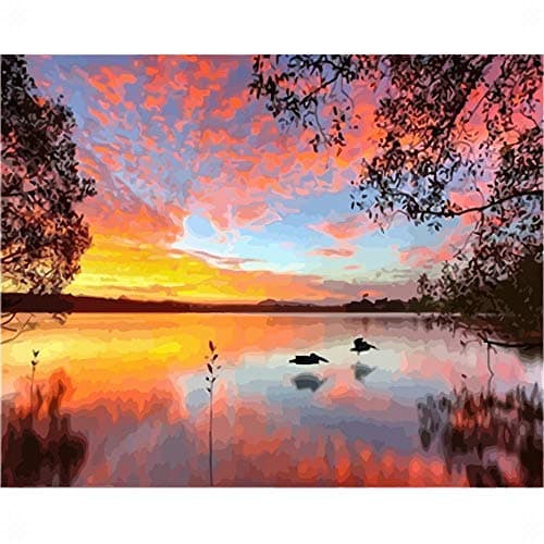 Bigie Paint by Numbers for Adults DIY Acrylic Painting Kit(Duck Flies with The Sunset Clouds)