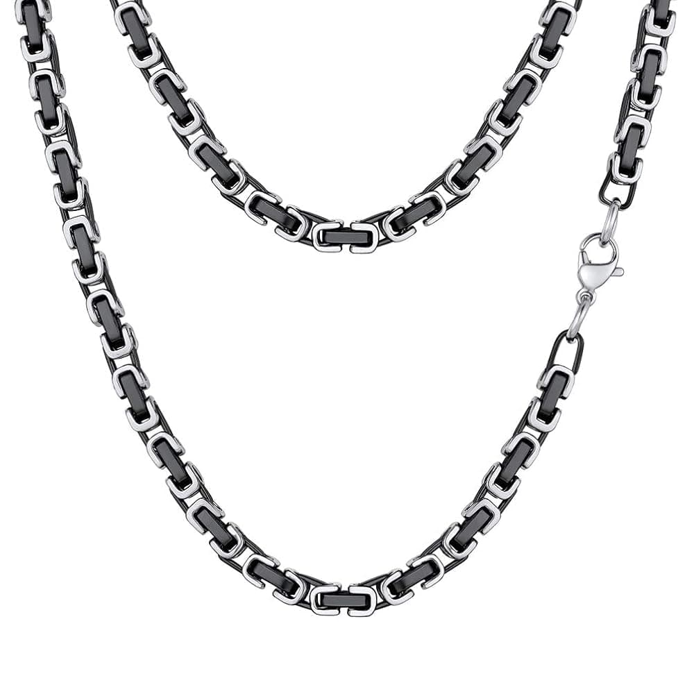 PROSTEEL 4MM/6MM/8MM Stainless Steel Necklace for Men Women, Stylish and Cool, Byzantine Chain Black Gold Silver Tone, 18-30 Inches, Come Gift Box