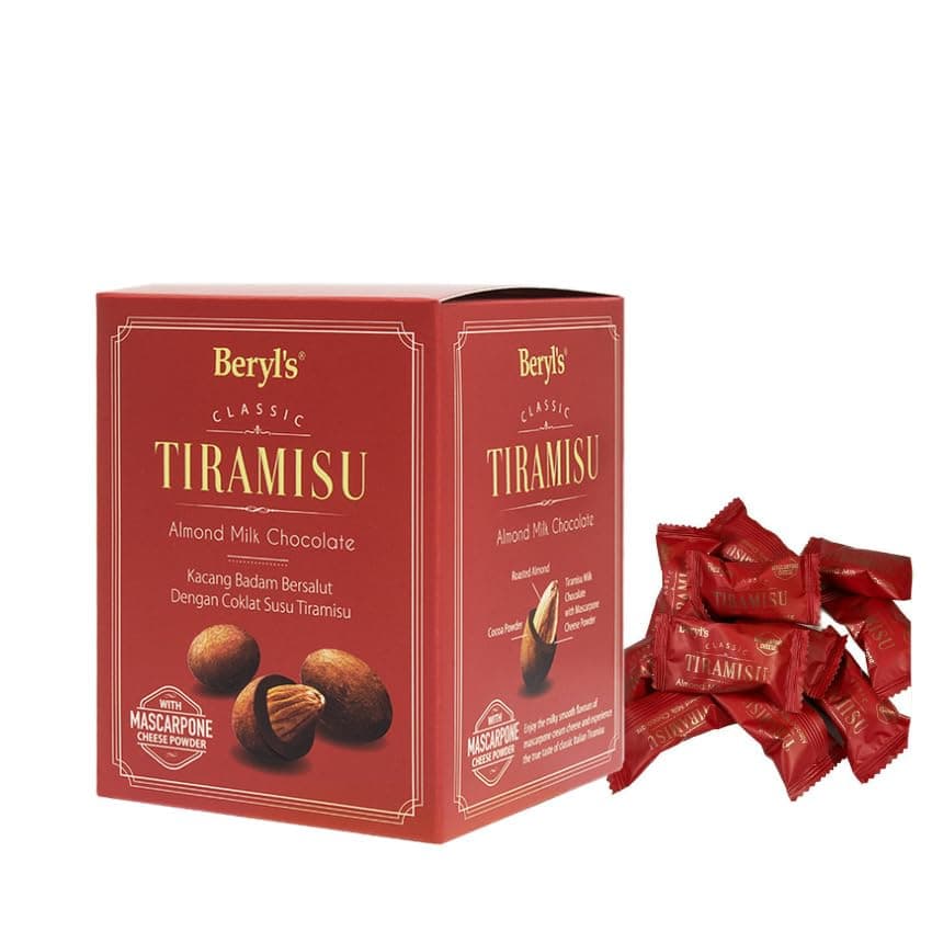 BERYL'S Tiramisu Almond Milk Chocolate Dragee individual wrapped Box of 100GR