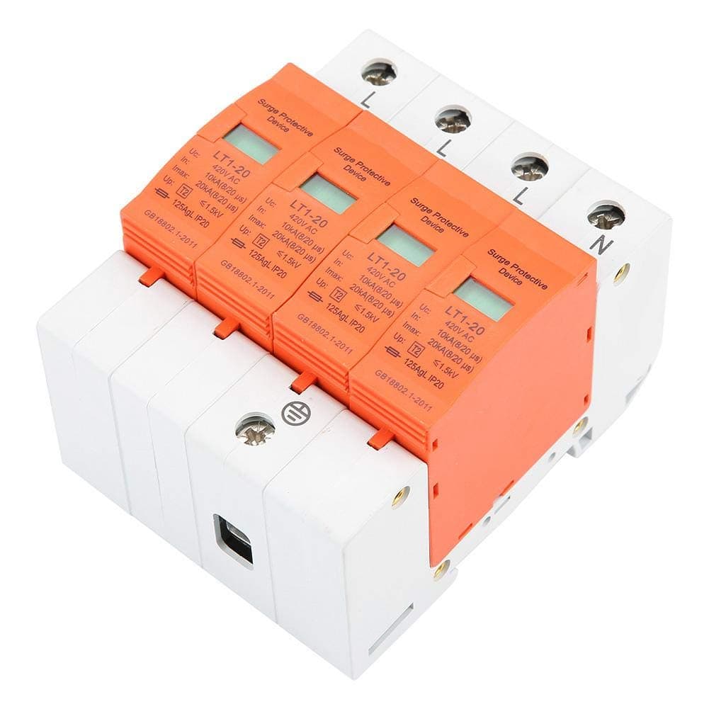 House Surge Protector 4P AC420V 20KA Lightning Arrester Device Low Voltage Lightning Protection Surge Protector 3 Phase 4 Wire Wiring