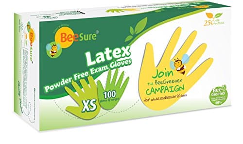BeeSure BE2815 Latex Powder Free Exam Gloves, X-Small (Pack of 100)