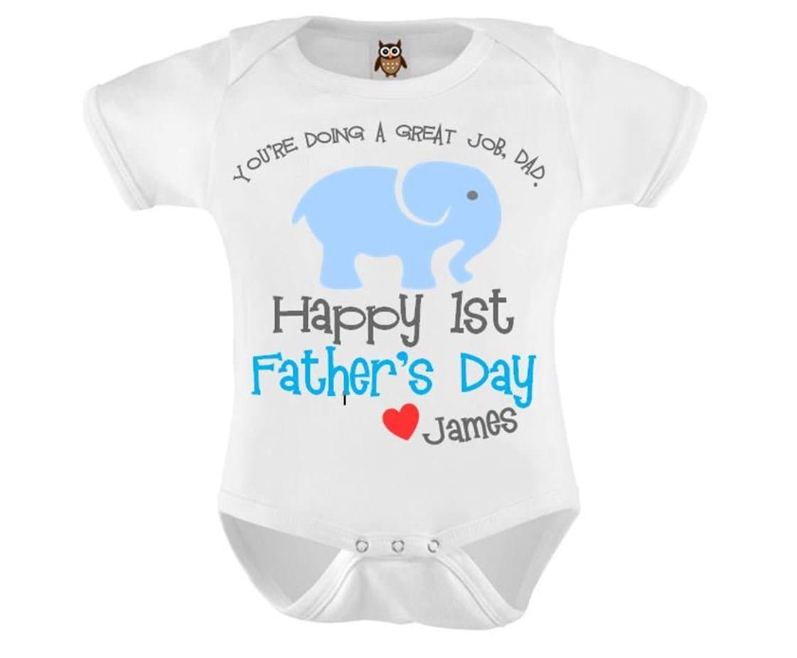 You're Doing A Great Job Dad Happy 1st Fathers Day Personalised Blue Baby Vest/Bodysuit/Onesie