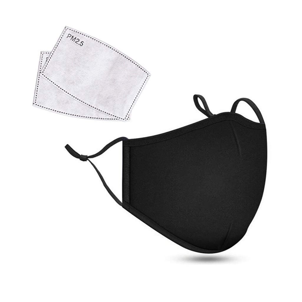 Peoplelovea Washable Face Cover with 2 Pcs Replaceable Carbon Filter, Cotton Mouth Protective Anti-Dust Facial Cover Reusable Windproof Respirator for Outdoor Ski Cycling Camping (Black)