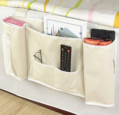 iiou 5 Pocket Beige Bedroom Kitchen Bedside Storage Organiser Caddy Hanging Shelf Bag Tools
