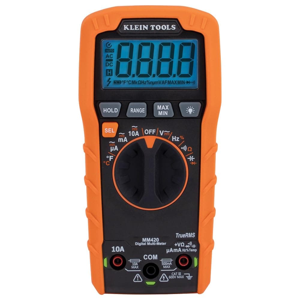 MM420 Digital Multimeter, Auto-Ranging TRMS Multimeter, 600V AC/DC Voltage, 10A AC/DC Current, 50 MOhms Resistance