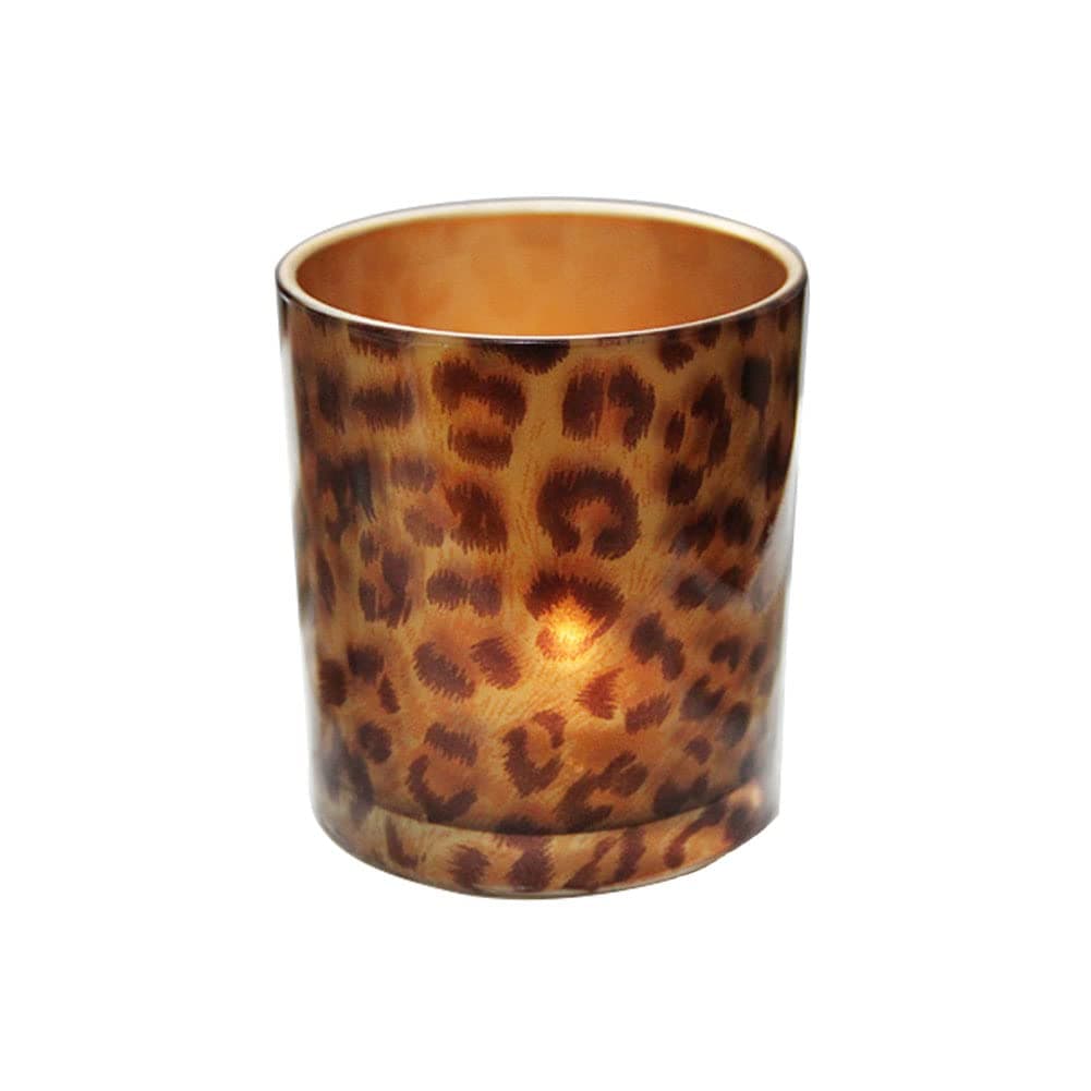 Glass Candle Holder Tealight Stand Cup Fragrance Warmer Leopard Print Votive Candlestick Holder Desktop Centerpiece for Home Wedding Anniversary Table Décor