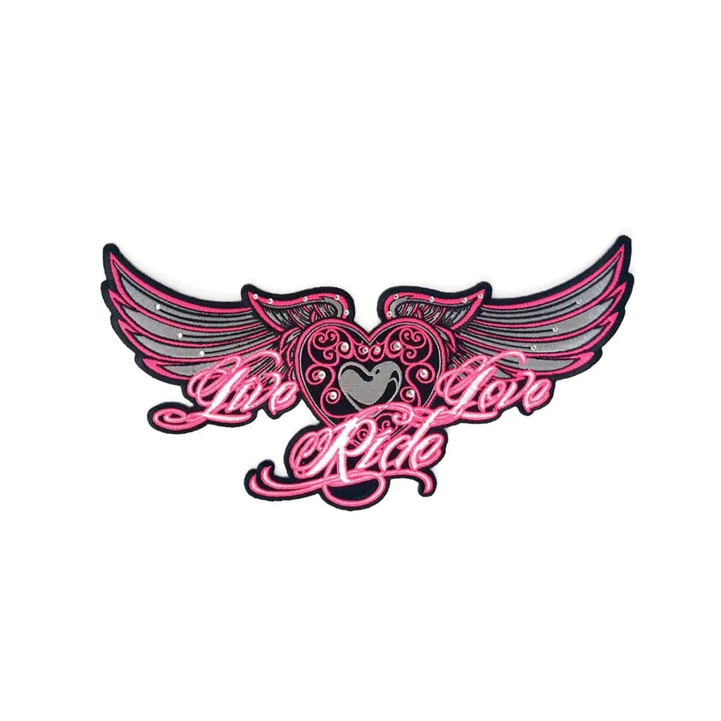 Womens Biker Patches: Live Love Ride Embroidered: Five Colors:Pink Small