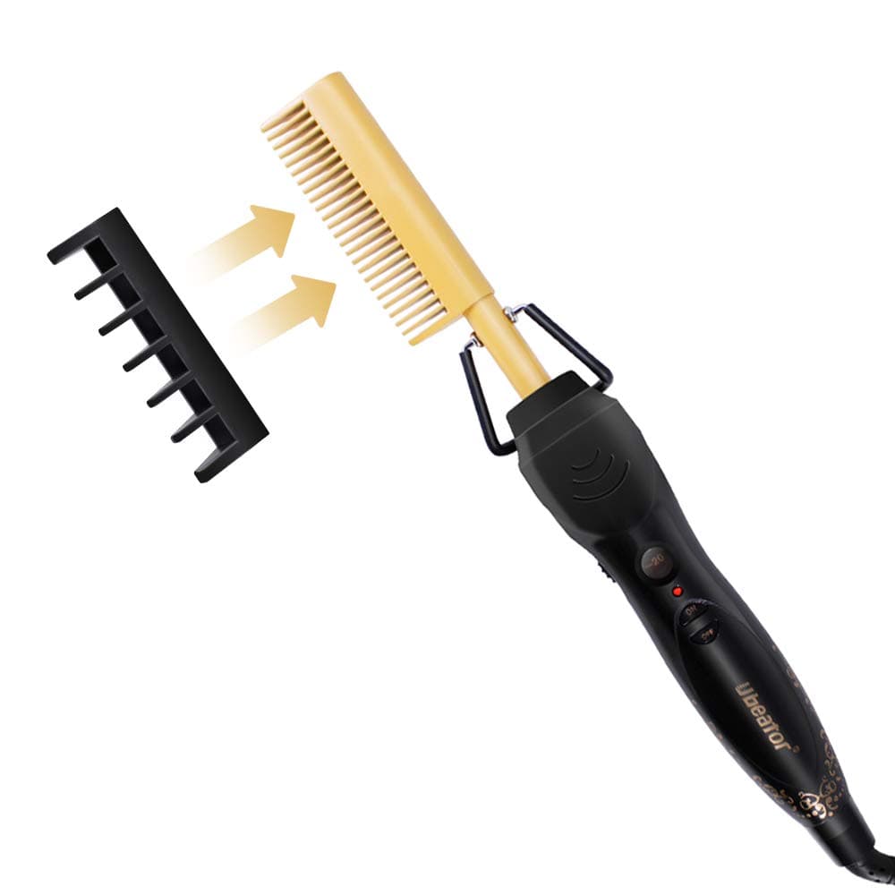 Electric Straightening Heat Hot Pressing Comb Ceramic Curling Flat Iron Curler Designed Hair Straightener for Natural Black Hair Beards