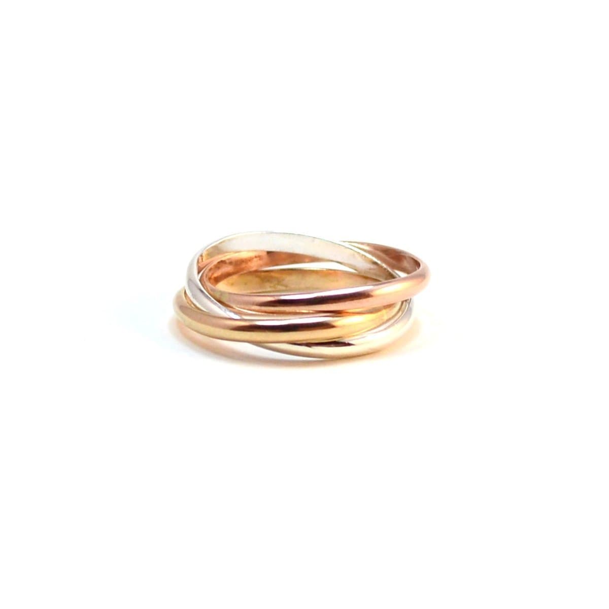 Tri Color Rolling Rings. Smooth Interlocking Band. Russian Wedding Band.