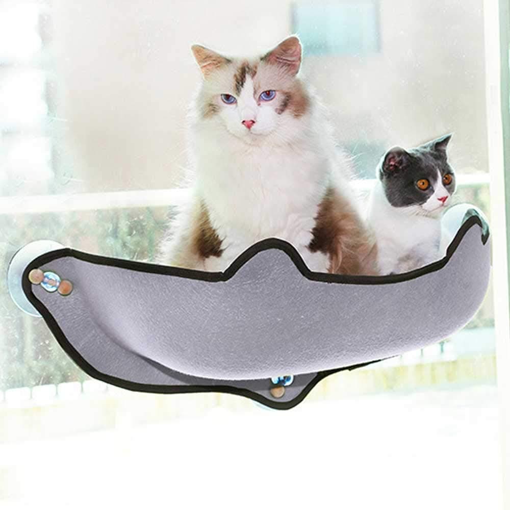 KHTO Cat Hammock Bed Mount Window Pod Lounger Suction Cups Warm Bed for Pet Cat Rest House Sun Wall Bed Soft Ferret Cage (Grey)