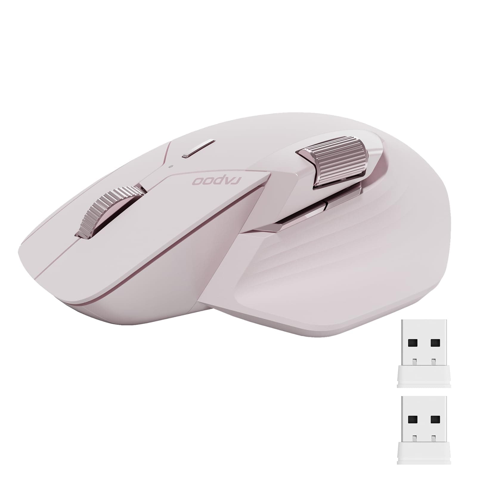 Rapoo MT760Mini Bluetooth Wireless Mouse - Bluetooth 5.0 and 2.4GHz Multi-Mode Connection, Support 4 Devices, M+ Cross Computer Technology, 11 Programmable Buttons,Pink