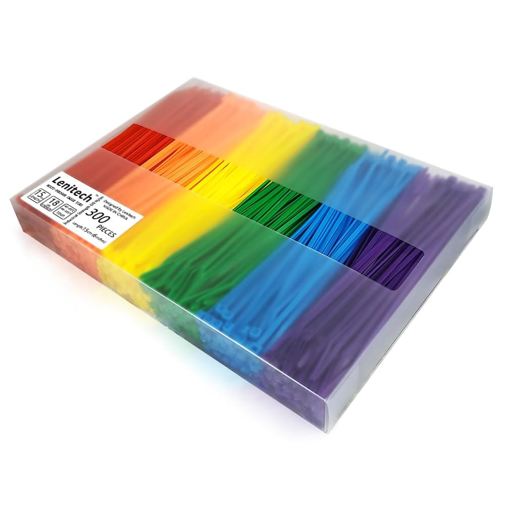 Lenitech 6 Inches 300 Pcs Multi-Purpose Cable Ties, Assorted Colored