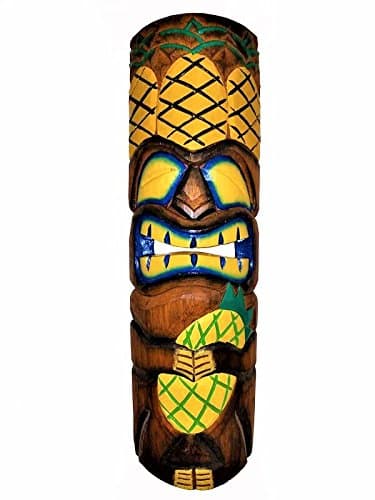 All Seas Imports 20" Handcarved Wood Vibrant Design Triple Pineapple Tiki Mask with Gorgeous Color!