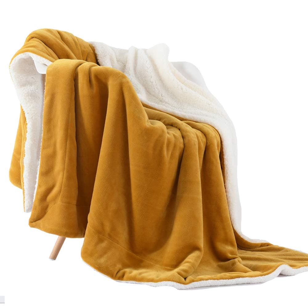 NANPIPER Throw Blanket Warm Sherpa Blanket Soft Fuzzy Plush Reversible Fleece Microfiber for Bed/Couch(60"x80",Ginger Yellow)