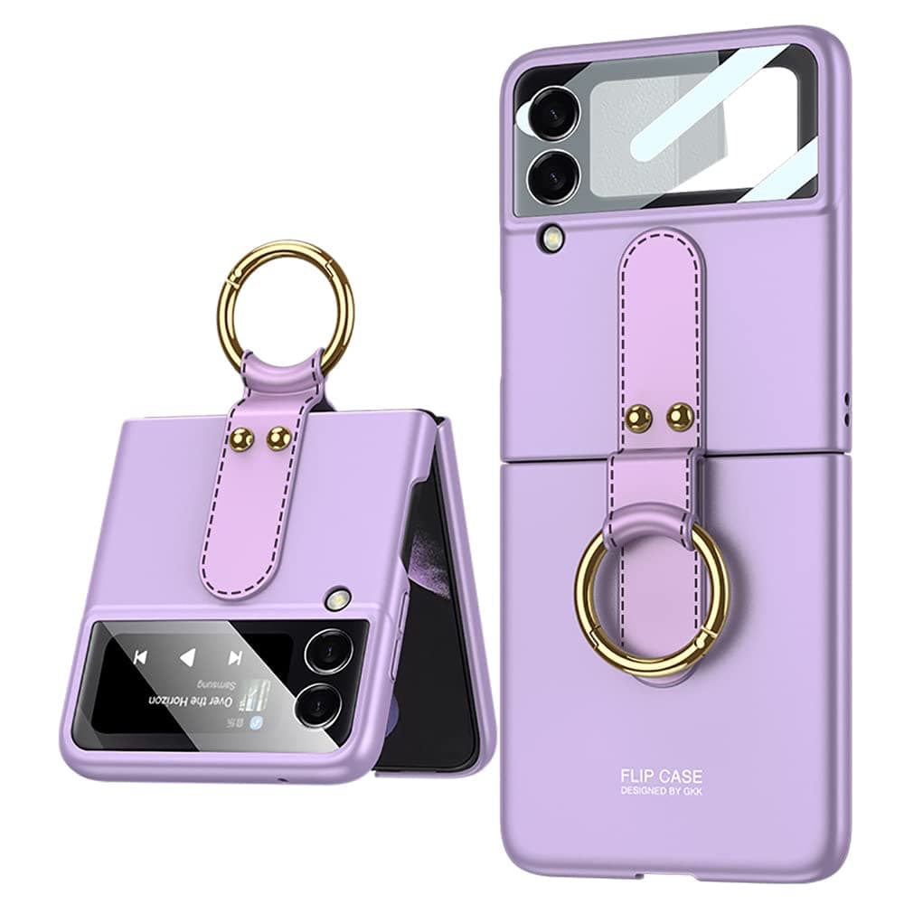 DOOTOO for Samsung Galaxy Z Flip 3 Case Ultra Thin Matte PC Protective Cover with Ring,Hybrid 9H Glass All-Inclusive Camera Lens Protector Case for Samsung Galaxy Z Flip 3 5G (Purple)