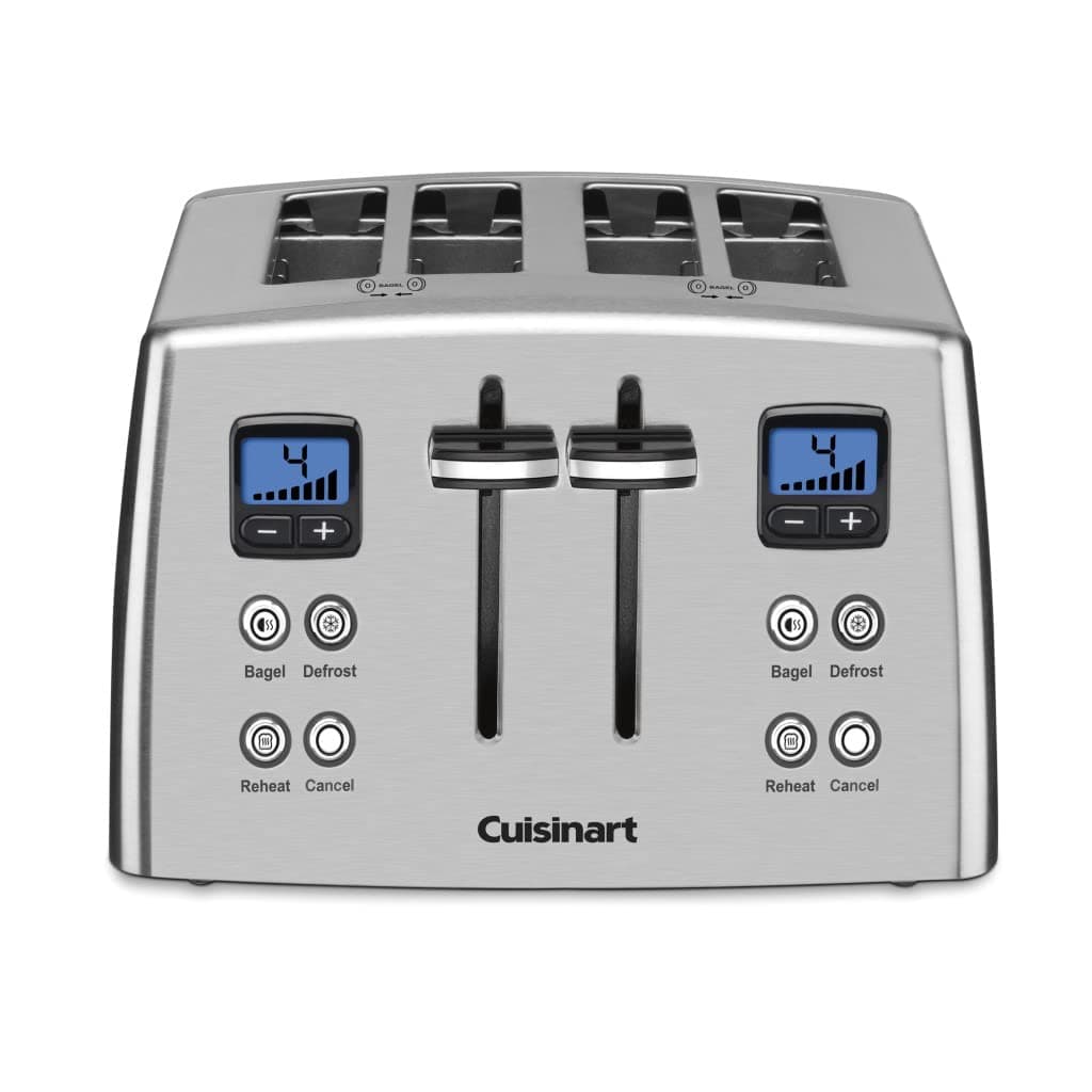 Cuisinart 4 Slice Countdown Motorized Toaster, Compact Design with Extra-Wide Slots for Toasting, Defrost & Reheat Functions, CPT-435P1, Stainless Steel