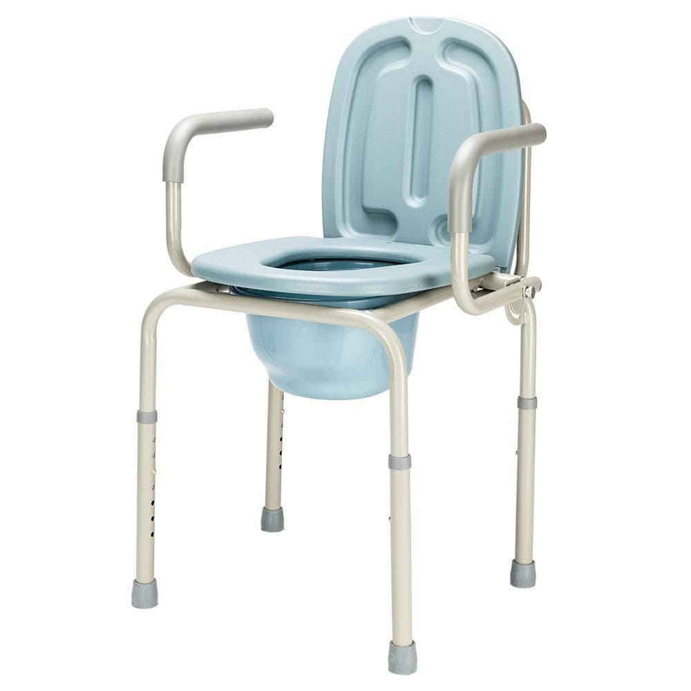 450 LBS Drop Arm Bedside Commode Chair, Adjustable Height Toilet Seat with Safety Steel Frame & 8 Quart Pail, Tool-Free Assembly for Homecare Use