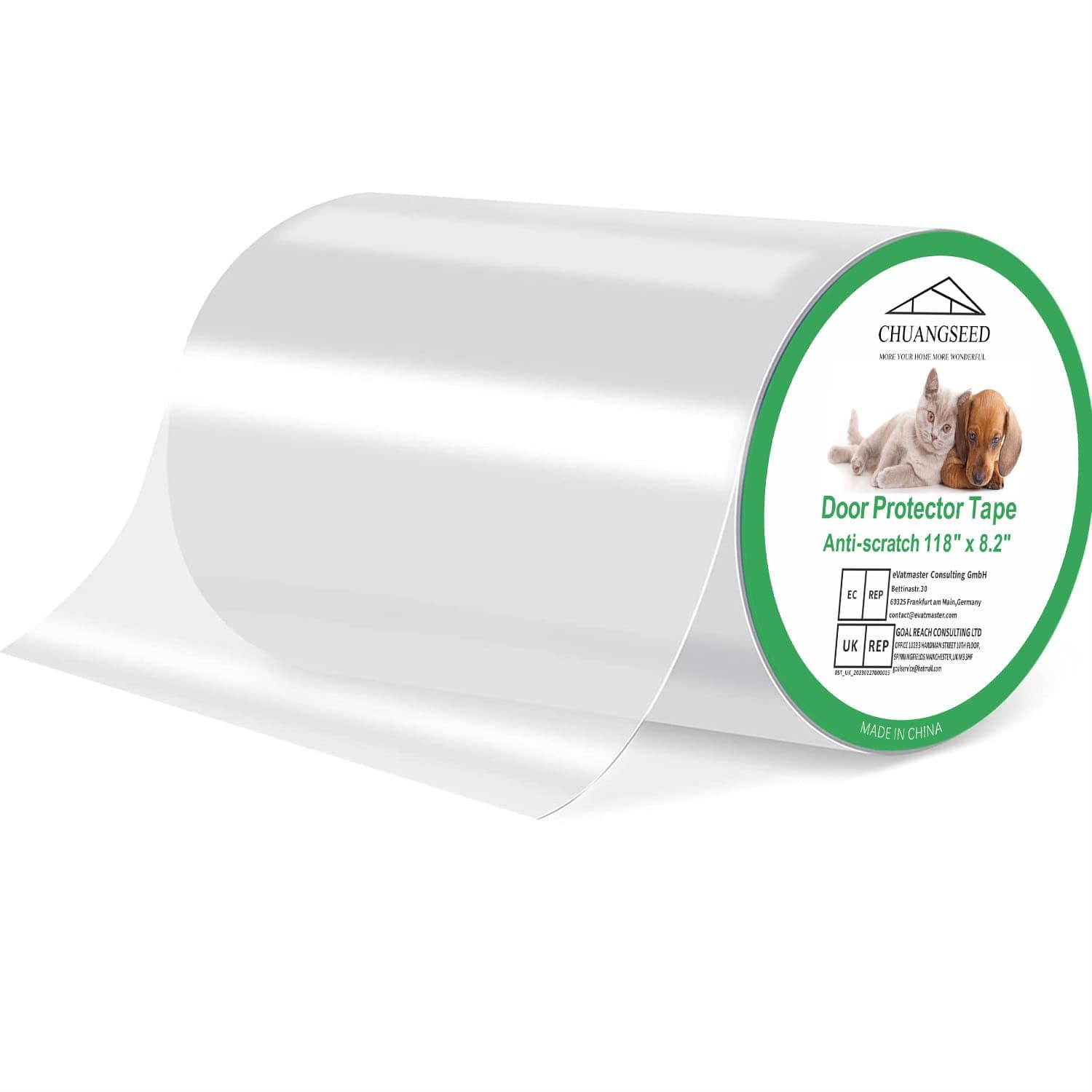 CHUANGSEED Door Protector from Dog Scratching 21cm x 3m (8.2"x118"), Cat Anti Scratch Tape Heavy Duty Door Guard Cover for Dog and Cat Clawing Clear Training Self Adhesive Tape