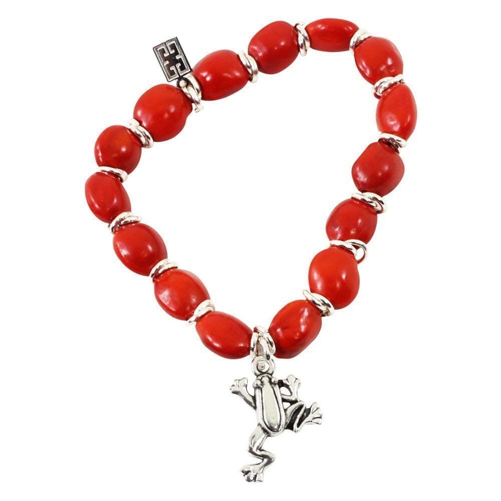 Peruvian Gift Frog Charm Stretchy Bracelet for Women - Meanigful Good Luck, Abundance, Love & Happiness Huayruro Red Seeds - Frog Symbol of Earth Charm - Handmade Jewelry By Evelyn Brooks