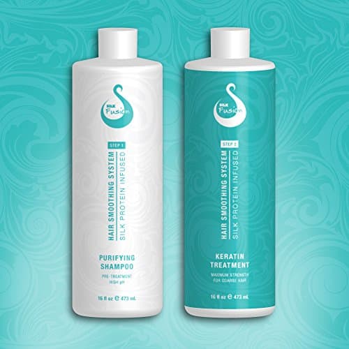 Keratin Long Lasting Hair Smoothing Treatment and Purifying pH Plus Shampoo Combo with Organic Argan Oil and Infused SILK Proteins for Straightening of Curly to Coarse Hair in Two 16 Fl Oz / 473 mL