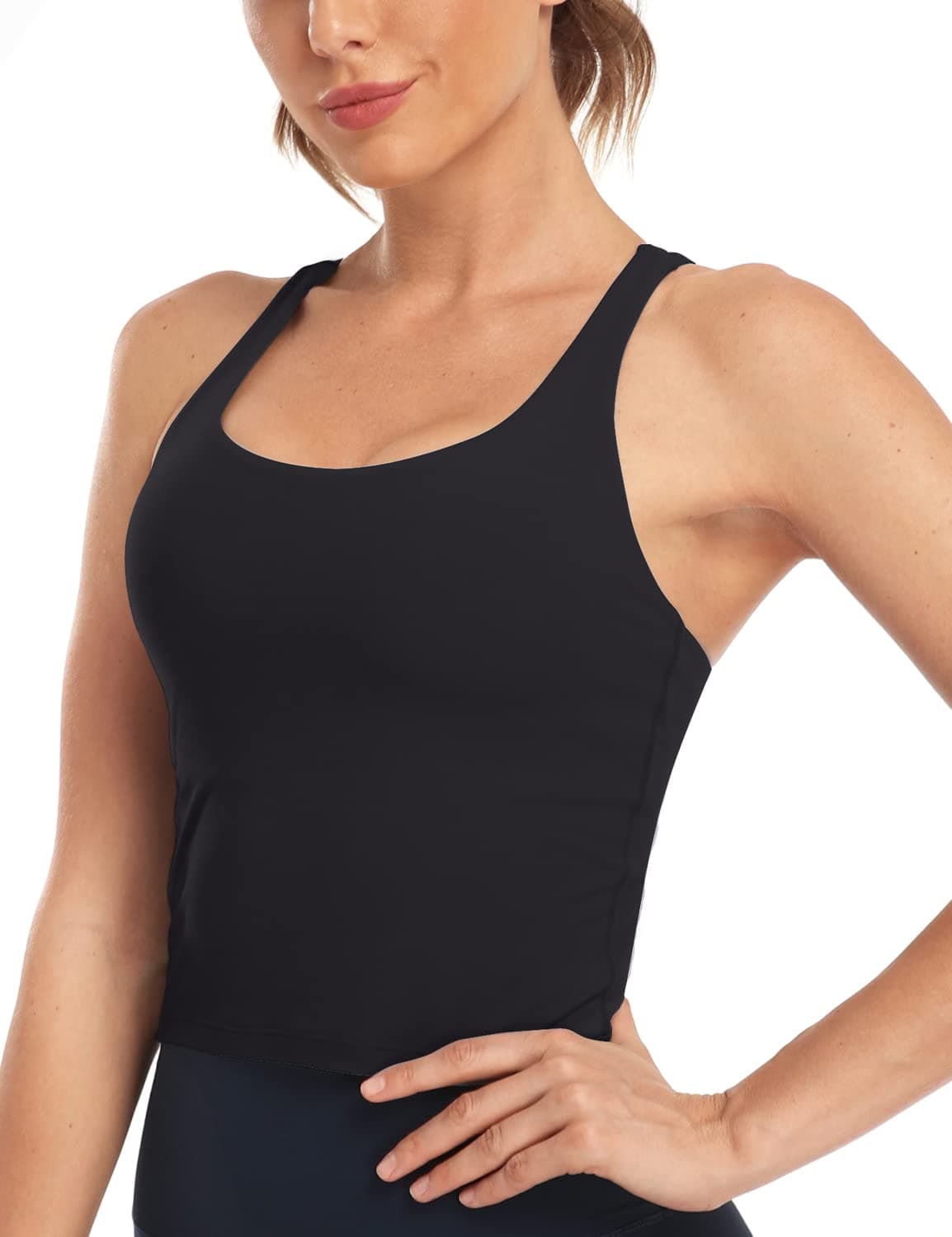 Longline Zeal Bras Medium Impact Wirefree Sports Bras Workout Crop Tank Tops with Removable Pads, A-D Cups
