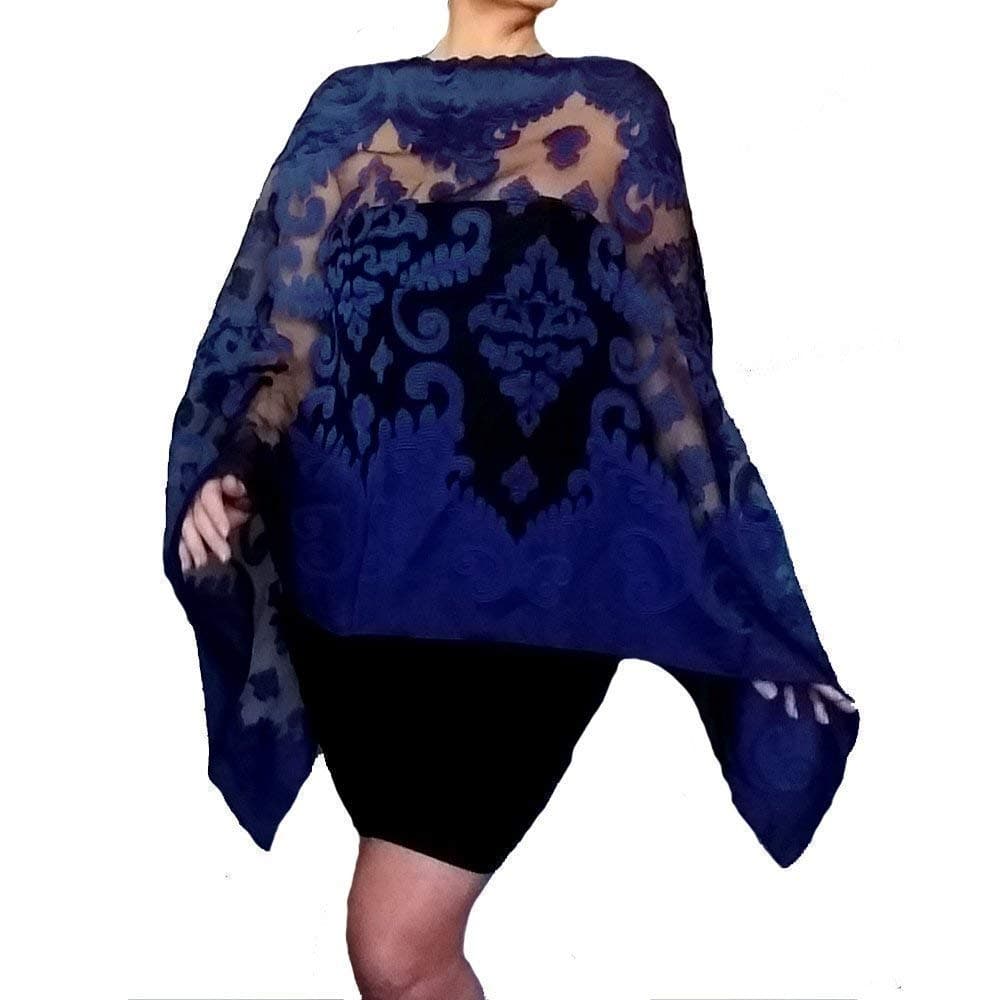 Navy Evening Wrap Dark Blue Plus Size Stole Black Organza Shawl By ZiiCi