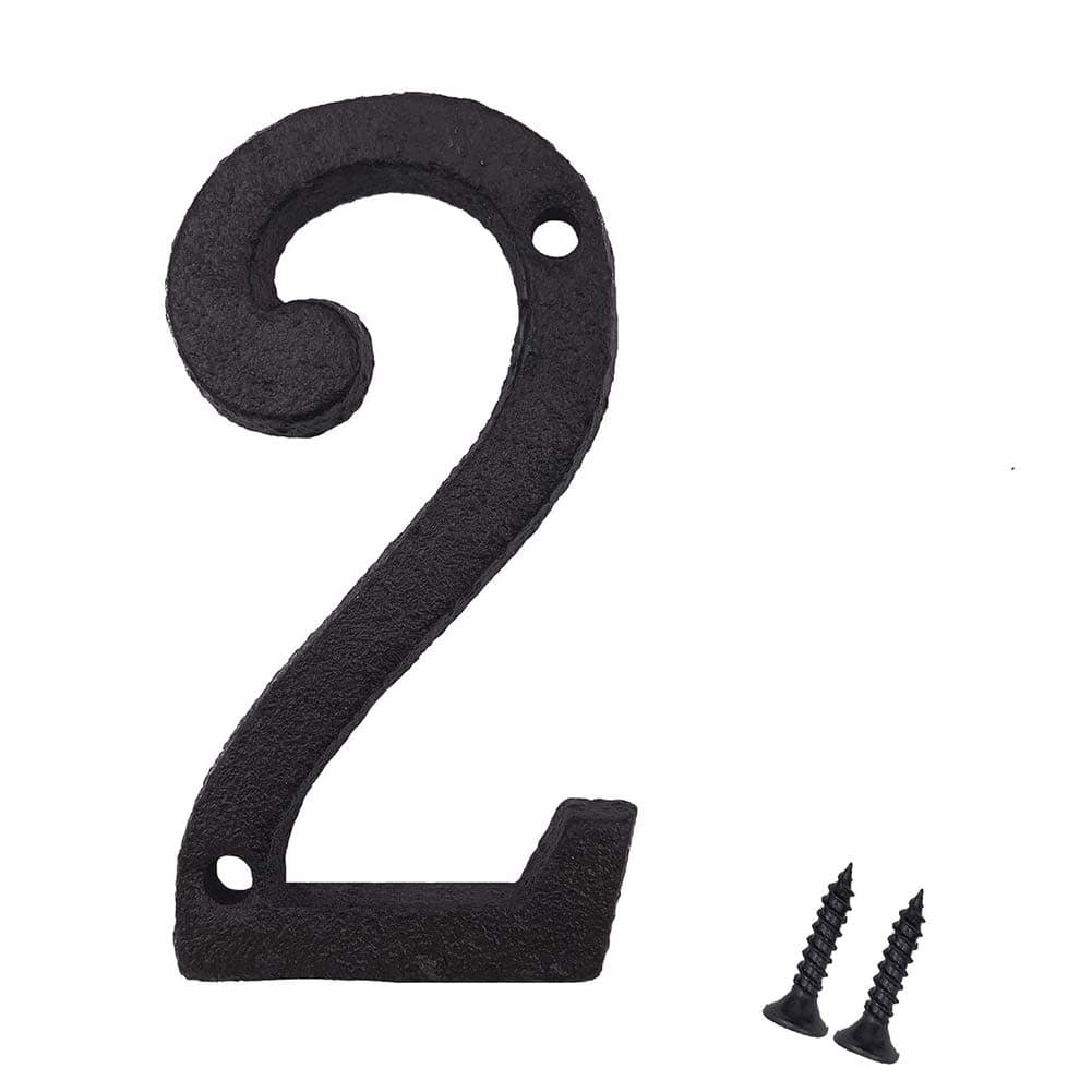 Suithink 3 Inch Black Metal Arabic Numbers Cast Iron House Sign DIY Address Numbers with Fixing Screws (2)