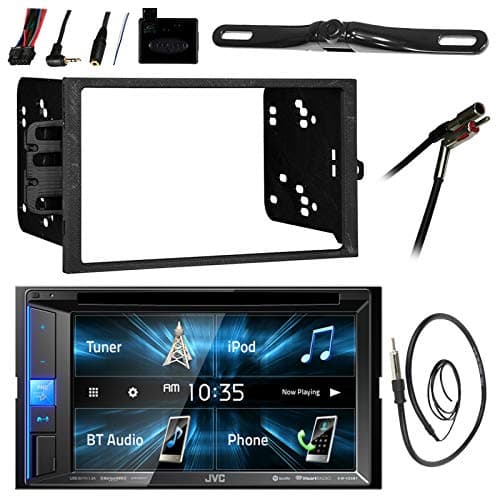 JVC KWV140BT 6.2 LCD Bluetooth CD DVD Car Stereo Receiver Bundle Combo w/ Backup Camera, Steering Wheel Controller, Dash Install Kit for Most GM Vehicles, Enrock 22 Radio Antenna with Adapter