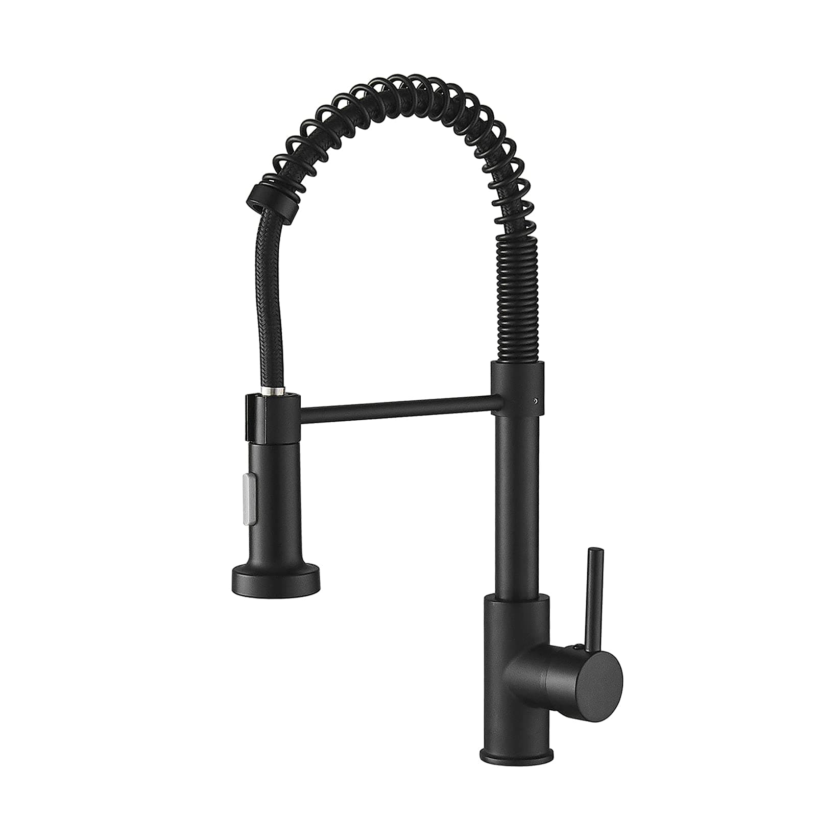 Matte Black Kitchen Sink Tap, 2 Function Kitchen Sink Mixer Taps with Pull Out Spray, Brass High-Arc 360° Swivel Single Handle Spring Rv Kitchen Taps