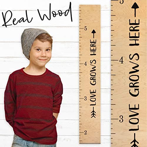 Growth Chart Art | Wooden Height Chart Ruler Kids | Wall Growth Chart for Kids, Girls + Boys – “Love Grows Here” | Nursery Décor | Tribal Natural