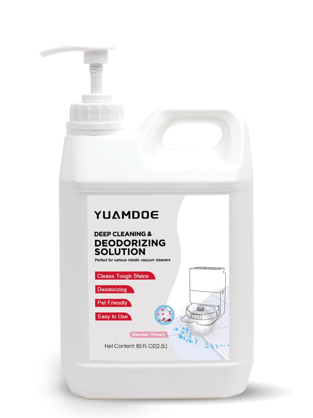 Deep Cleaning & Deodorizing Solution, 85 FL OZ/2.5L, Designed for Roborock, Compatible with Saros Series, S8 Series, S7 Series, Q Revo Series,Q Series, Blended Flowery