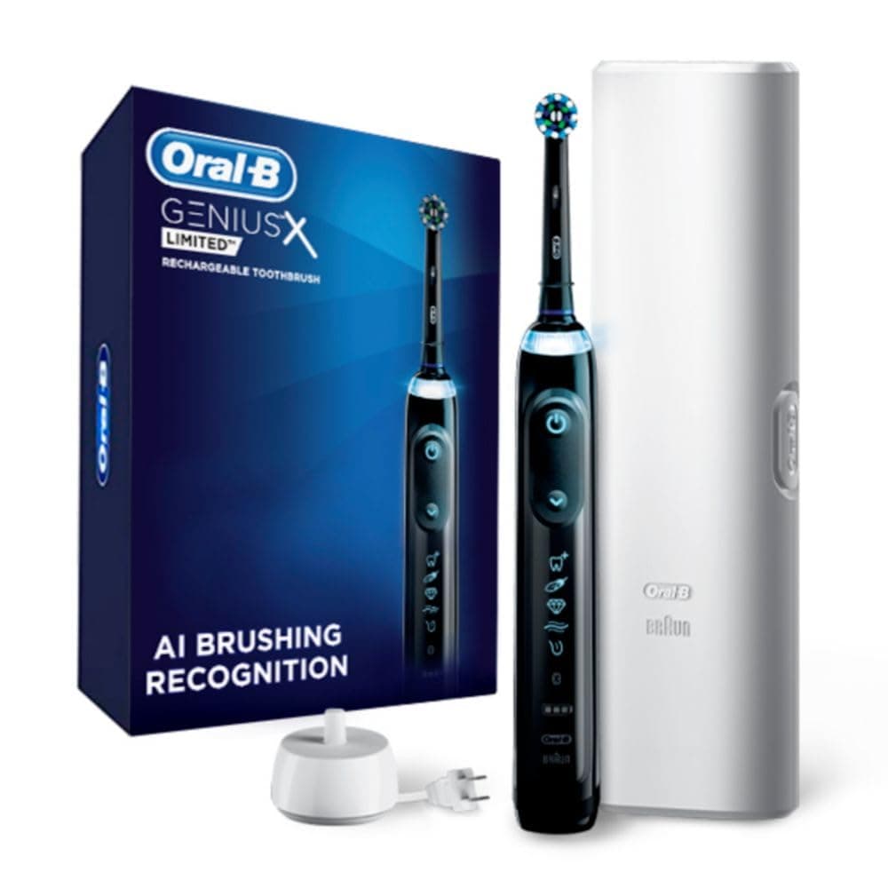 Genius X Limited Rechargeable Electric Toothbrush with 1 Replacement Brush Head, Travel Case, Midnight Black