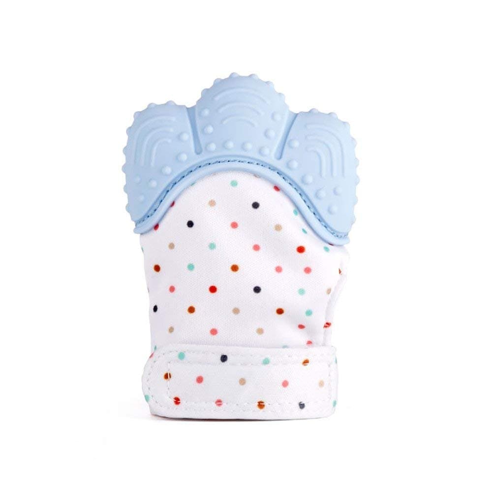 SOYAR Colorful Baby Teething Mittens,Soothing Pain Relief- Age 3-12 Months Protects Babys Hands from Salvia & Chewing - Secure Adjustable Strap.-Pastel Blue(1PC)