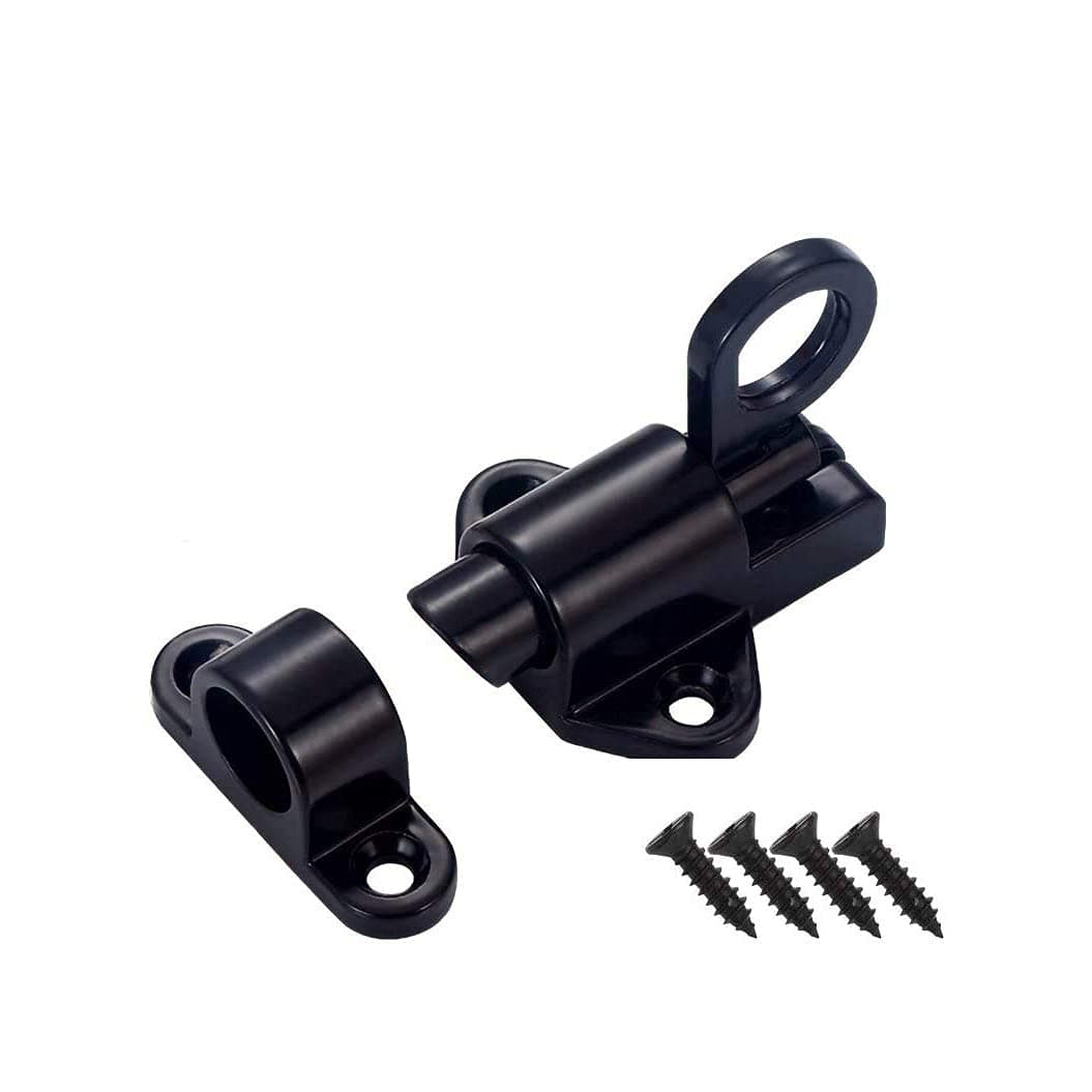 TPOHH Aluminum Alloy Security Automatic Window Gate Lock Spring Bounce Door Bolt Latch, Black, 1PCS