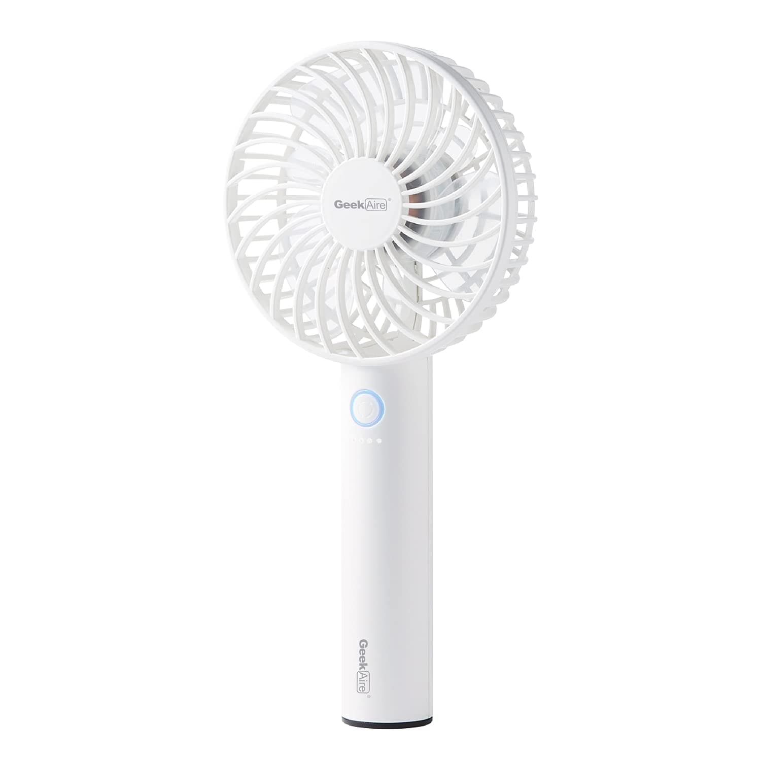 Geek Aire GF1 Portable Fan | 1 Year Warranty | 2600 mAh Battery, Mini Fan Portable, Rechargeable Fan, Mini Fan, Charging Fan, Hand Fan, Table Fan, High Speed, USB Fan with 3 Speed Options (White-4In)
