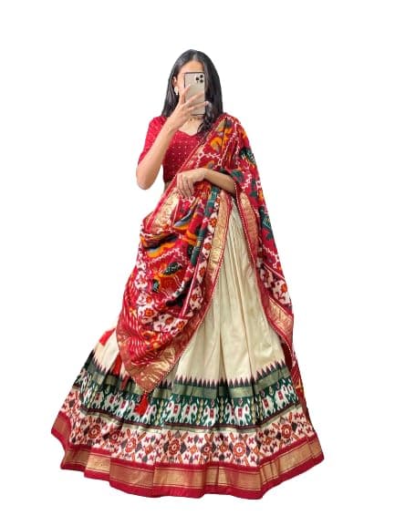HETRANGWomen,s Tussar Silk With Leheriya And Foil Print Lehenga choli Set