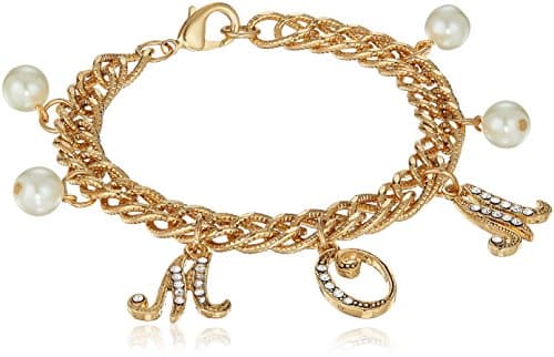 1928 Jewelry Mother's Day Items Goldtone Mom Charm Bracelet, Gold
