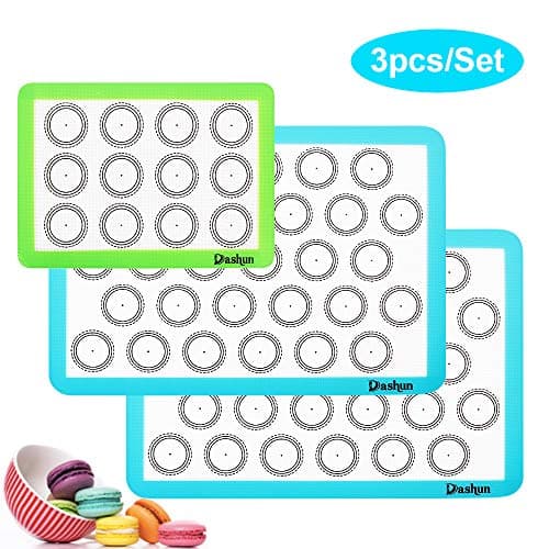 Silicone Macaron Baking Mats - Set of 3 Reusable Non Stick Silicone Liner for Bake Pans and Rolling,Perfect Macaroon Baking Mat for Making Macarons, Pastry, Pizza, Bread Making, Dough Rolling Mat