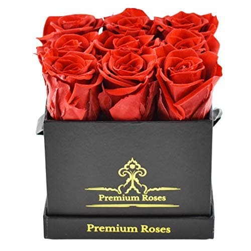 Premium Roses | Model Posh | Real Roses That Last 365 Days | Roses in a Box| Fresh Flowers (Black Box, Small)
