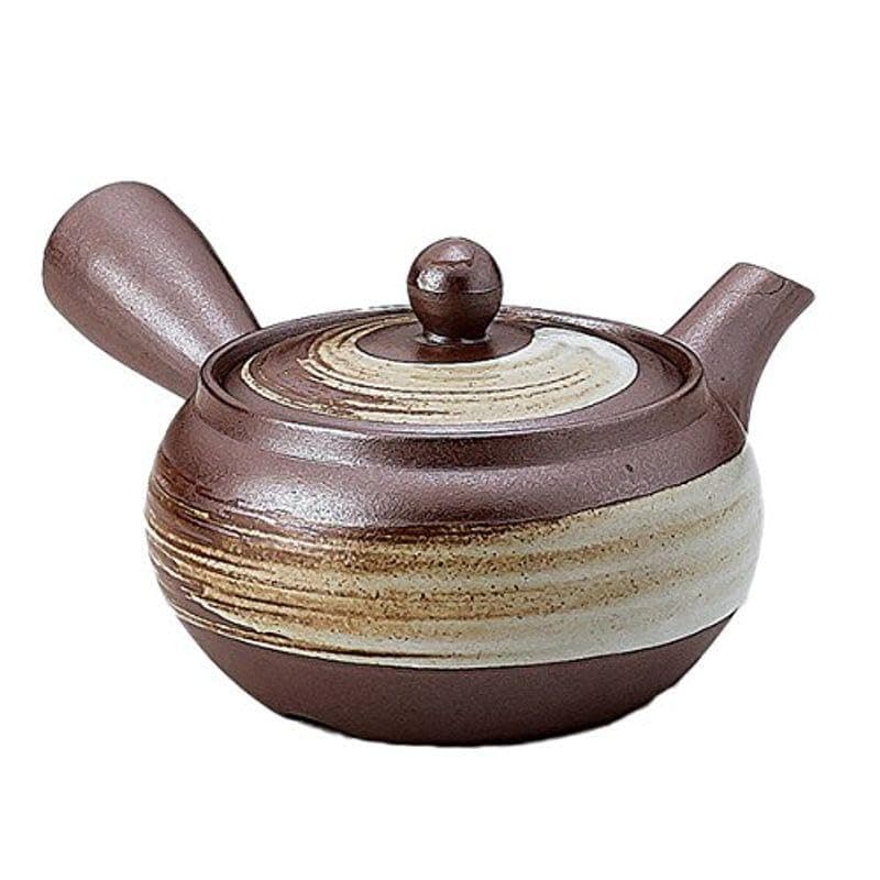 Japanese Teapot Banko-yaki (ware) kyusu 12.3 fl.oz. Shidei purple clay White Brush Line Pattern TR57316 from Japan