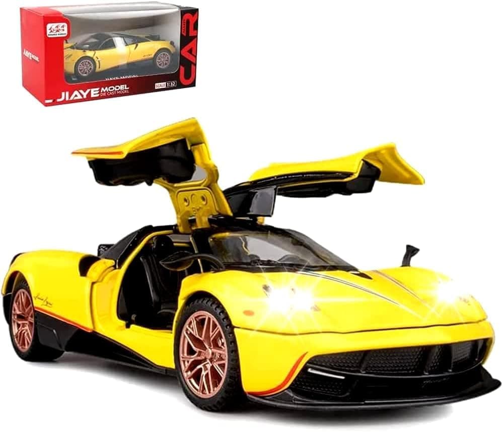 Alloy Diecast Metal Cars Model Collectible Pagani Huayra Dinastia 1:32 Pull Back Vehicle Toy for Kids Boys Girl Gift (Yellow)