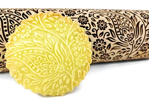 Algis Crafts | Kashmir Embossed Rolling Pin for Baking Accessories with Laser Engraved Design | Beautifully Handmade Pattern Rolling Pin | Decorative Dough Roller to Make Unique Bakes and Pottery