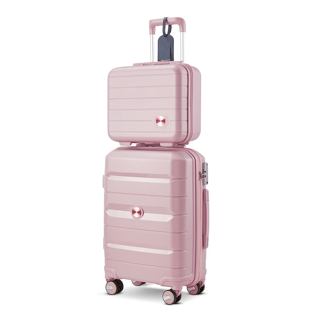 Somago 20" Carry On Luggage and 14" Mini Cosmetic Cases Travel Set Spinner Lightweight Polypropylene Suitcase with TSA Lock YKK Zipper Hardside Luggage Sets 2 Piece, Nude Pink, 2-Piece Set (14/20)