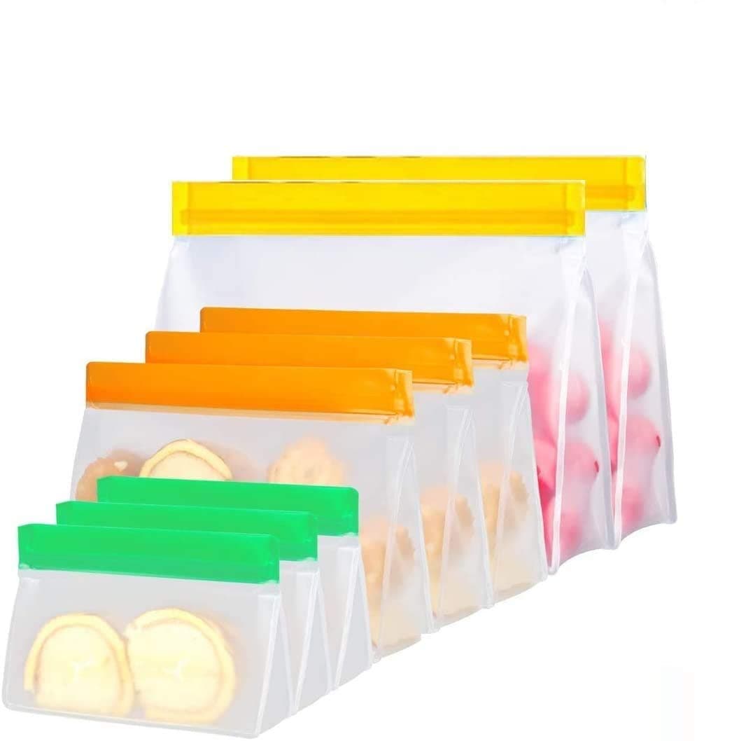 AYF Reusable Storage Bags - Food Storage Bag, Thick Silicone Lunch Bags, Reusable Ziplock Storage Bags, Leakproof Seal Food Grade Peva Ziplock Snack Bags, for Marinate Meats, Sandwich, Snack(8 Packs)