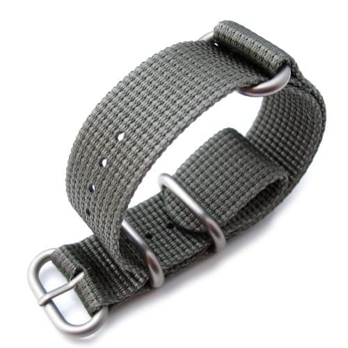 MiLTAT 22mm 3 Ring Zulu JB military watch strap 3D woven Thick Nylon - Light Grey, Brushed Hardware